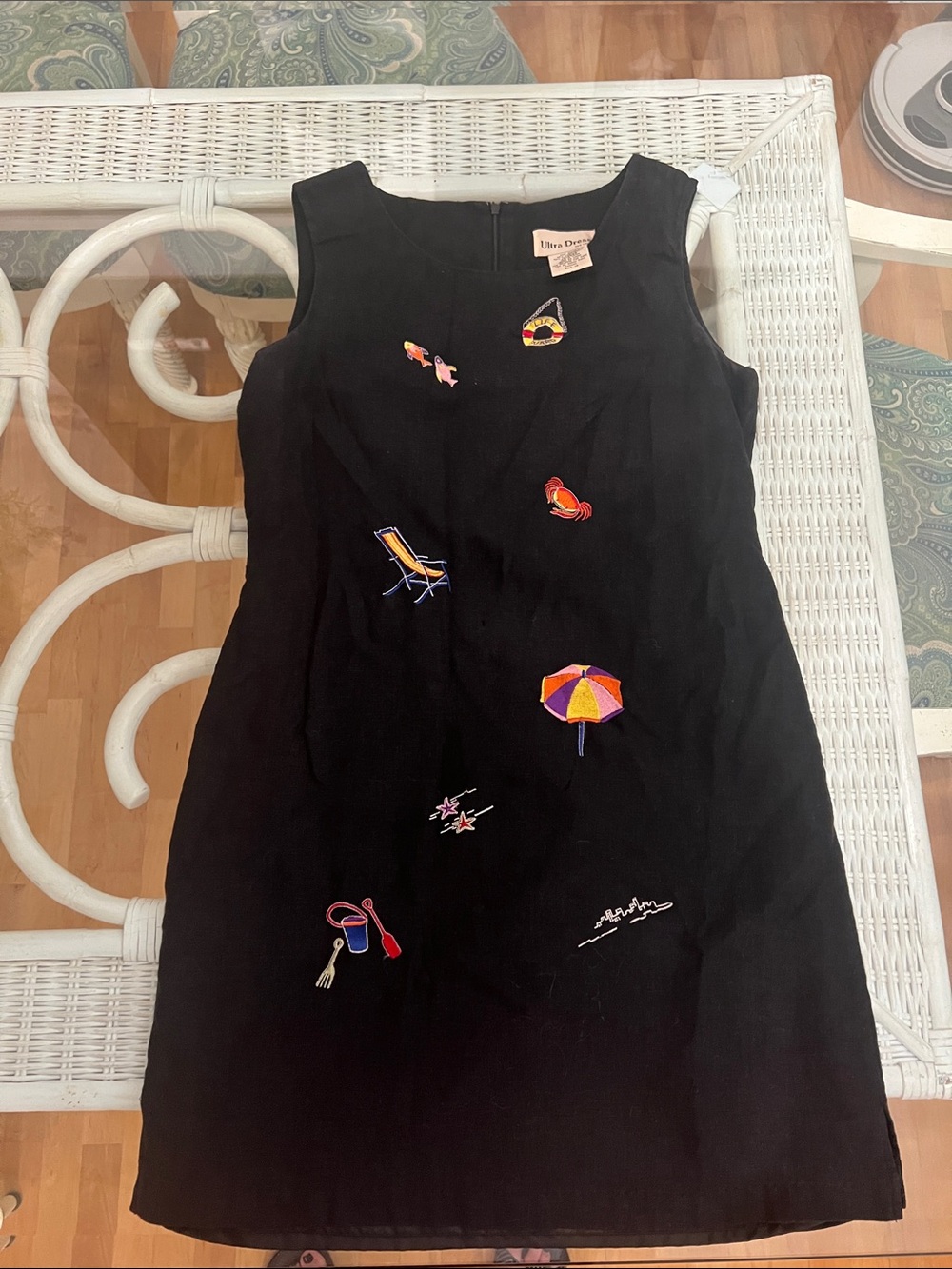 Ultra Dress Collection Black Midi Dress with Multicolor Beach Embroidery